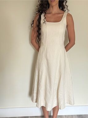 House of Harlow 1960 Cream Midi Square-Neck Dress